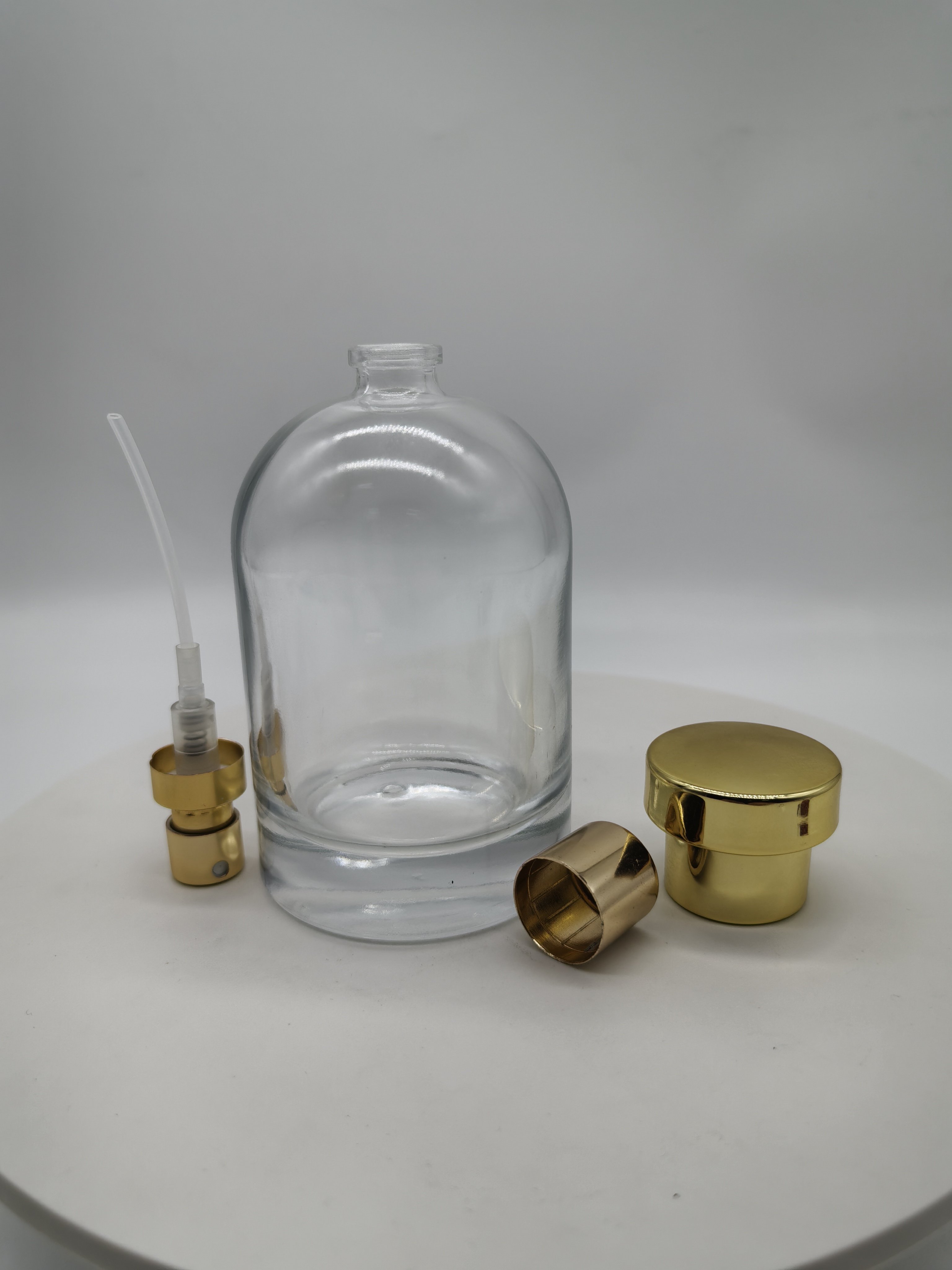 hot sale empty luxury 30ml 50ml 100ml FEA crimping pump clear fragrance all aluminum mist spray with cap perfume glass bottle