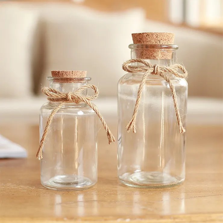 Empty 5ml 8ml 10ml 12ml 15ml 20ml 30ml 40ml 50ml 100ml Vials Clear Mini Sample Jars Glass Bottles with Corks Screw Bottles