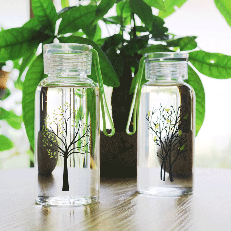 JM Nice Glass Water Bottle Leakproof Reusable Borosilicate Juice Bottles 360Ml Glass Water Bottle With Custom Logo