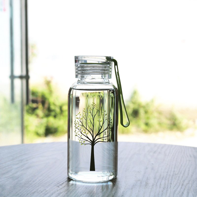 JM Nice Glass Water Bottle Leakproof Reusable Borosilicate Juice Bottles 360Ml Glass Water Bottle With Custom Logo