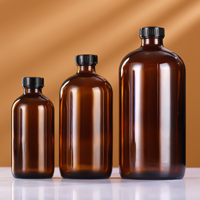 8oz 12oz 16oz 250ml 350ml 500ml Clear Round Amber Glass Bottles For Beverage With Airtight Screw Cap