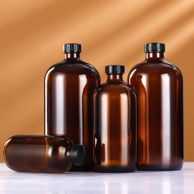 8oz 12oz 16oz 250ml 350ml 500ml Clear Round Amber Glass Bottles For Beverage With Airtight Screw Cap