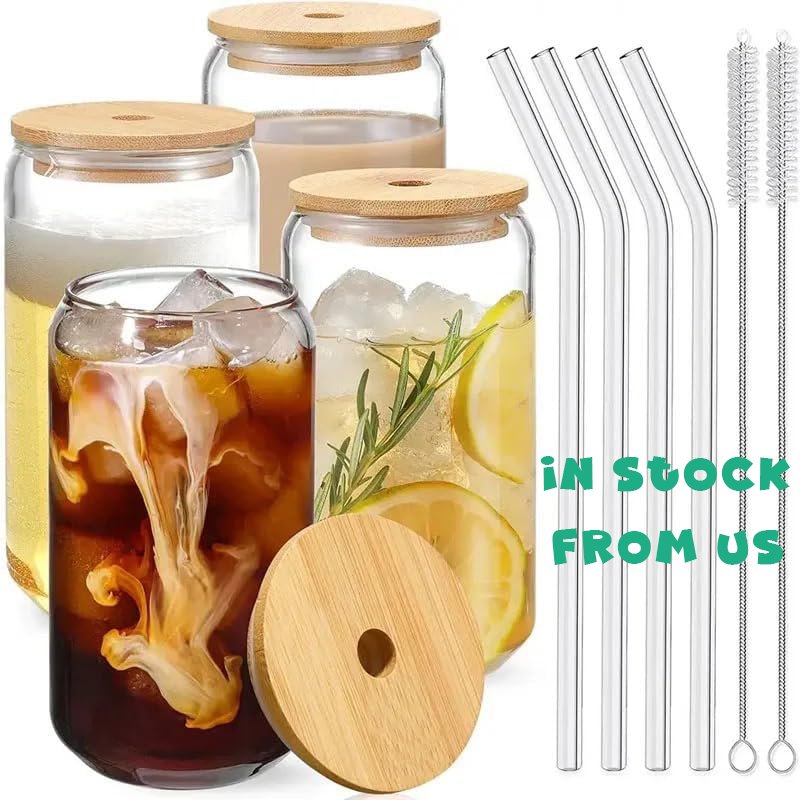 Top Seller Clear Glassware Drinkware Iced Coffee Tea Mug Water Tumbler Dinking Glasses Square Glass Cup with Lid Straw Handle