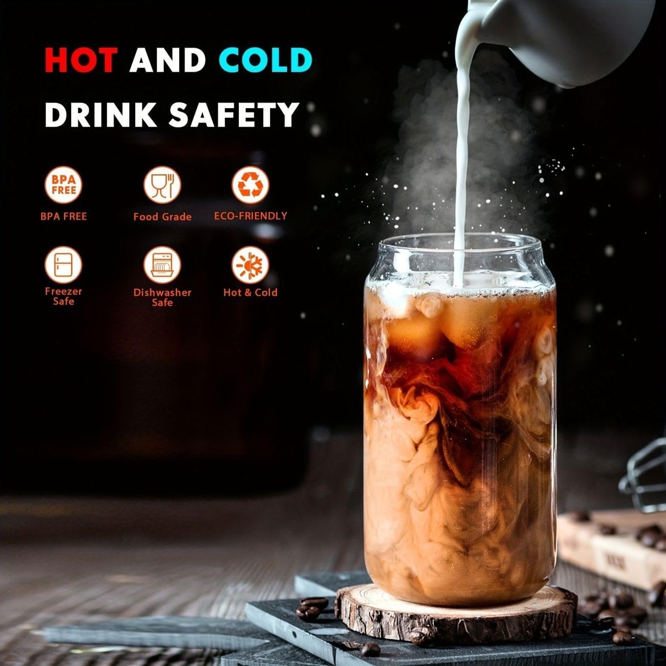 Top Seller Clear Glassware Drinkware Iced Coffee Tea Mug Water Tumbler Dinking Glasses Square Glass Cup with Lid Straw Handle