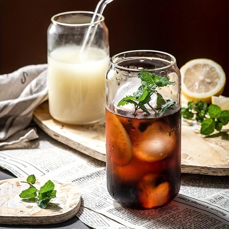 Top Seller Clear Glassware Drinkware Iced Coffee Tea Mug Water Tumbler Dinking Glasses Square Glass Cup with Lid Straw Handle