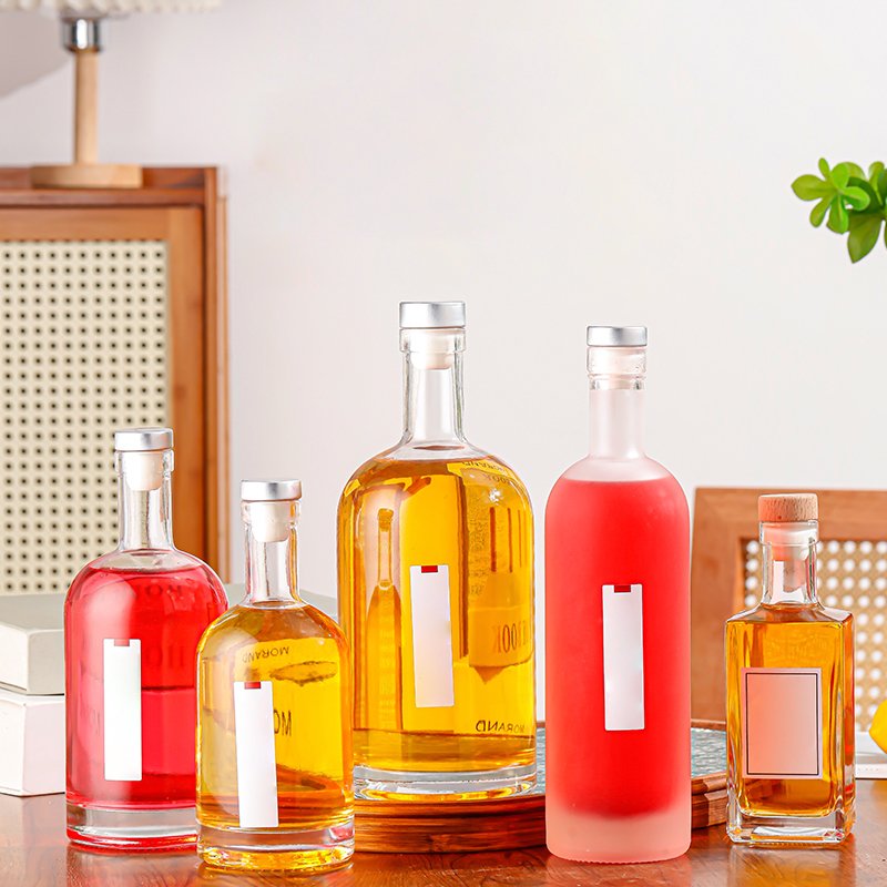 Wholesale Custom 375ml 500ml Long Neck Empty Beverages Alcohol Spirit Clear Frosting Wine Bottle Glass Liquor Bottle