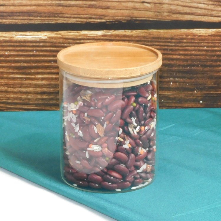 Multifunction Stackable Storage Spice Glass Bottle Jar with Bamboo Wood Lid For Kitchen Herb Food