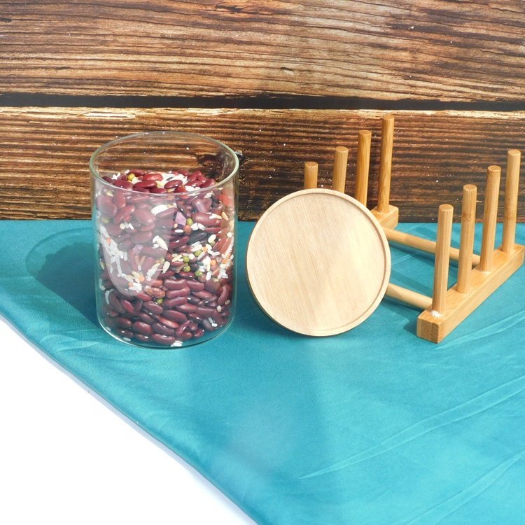 Multifunction Stackable Storage Spice Glass Bottle Jar with Bamboo Wood Lid For Kitchen Herb Food