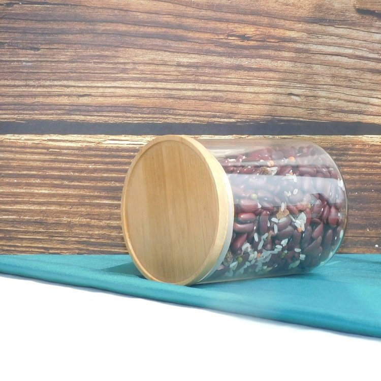 Multifunction Stackable Storage Spice Glass Bottle Jar with Bamboo Wood Lid For Kitchen Herb Food