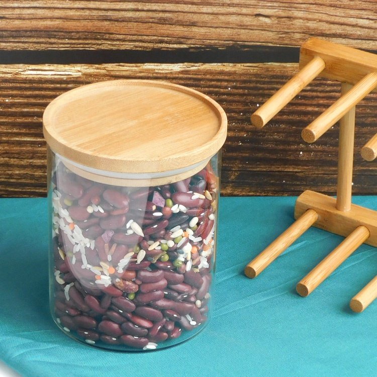 Multifunction Stackable Storage Spice Glass Bottle Jar with Bamboo Wood Lid For Kitchen Herb Food