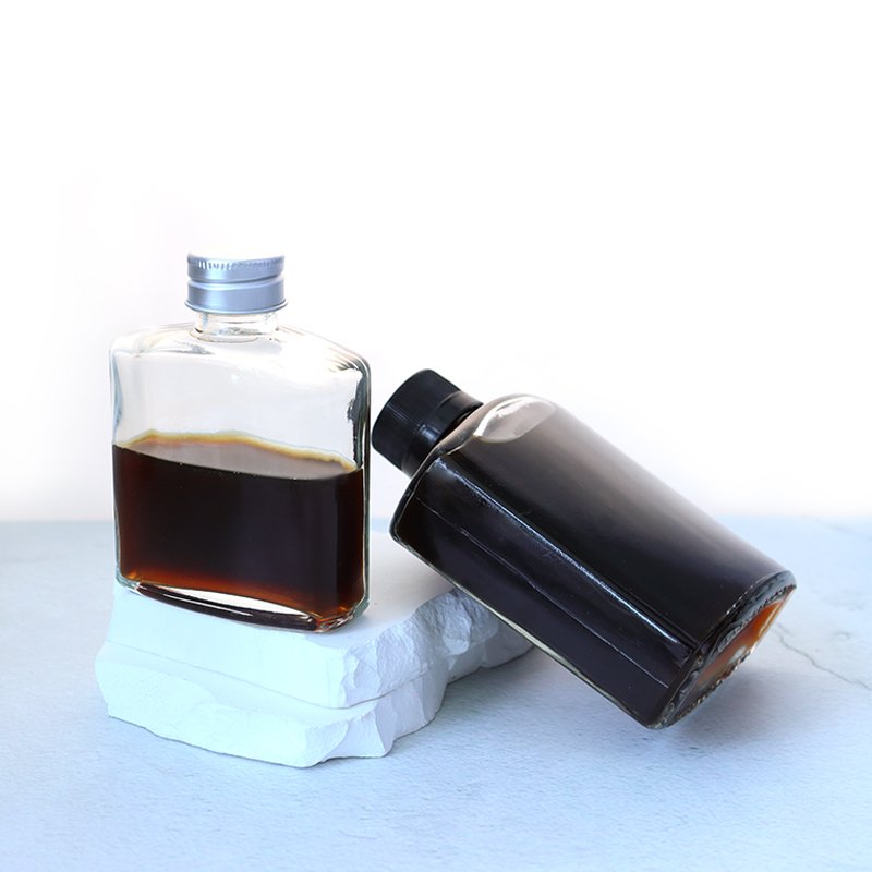 Glass Beverage Bottles 50ml 100ml 200ml 250ml 500ml Flat Square Cold Brew Coffee Bottle Juice Drink Glass Honey Soda Bottle