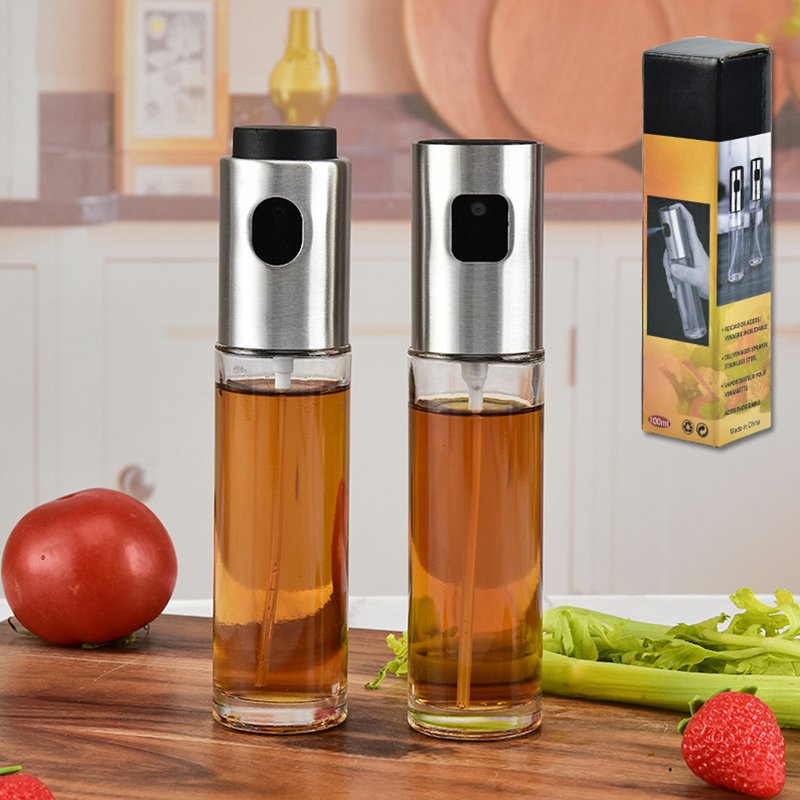 Kitchen Stainless Steel 100ml Olive Oil Spray Glass Bottle for BBQ Cooking