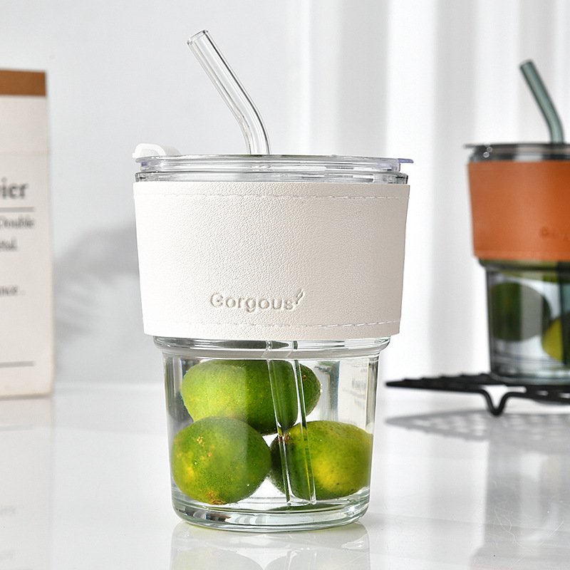Wholesale 401-500ml Cute High-value Simple Design Glass Simple Design Water Bottle With Sleeve Coffee Cup