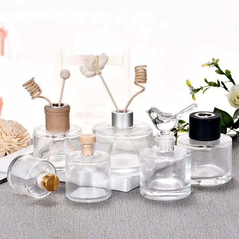 50ml 100ml 150ml 200ml clear empty room aroma reed diffuser glass bottles round luxury custom logo diffuser bottles for wedding