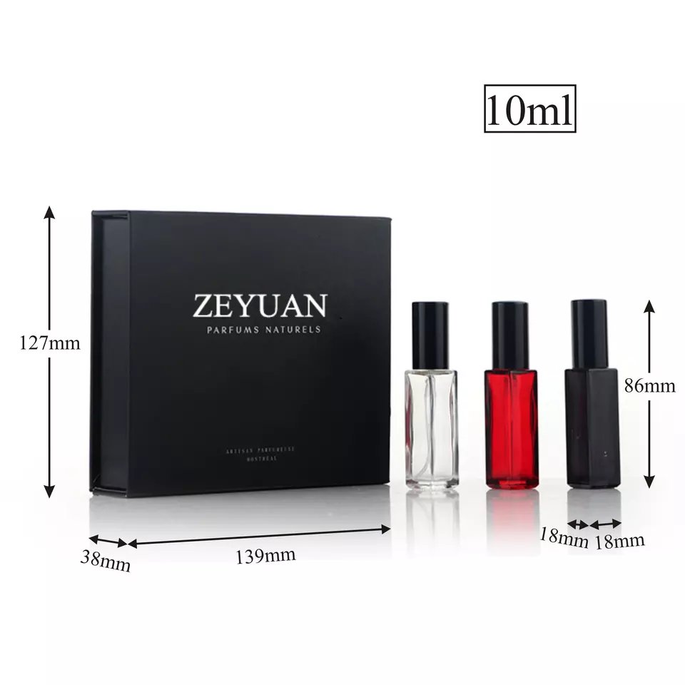 Hot sale luxury 10ml Square clear empty portable Perfume glass Bottle Refillable mist with black gift cardboard box