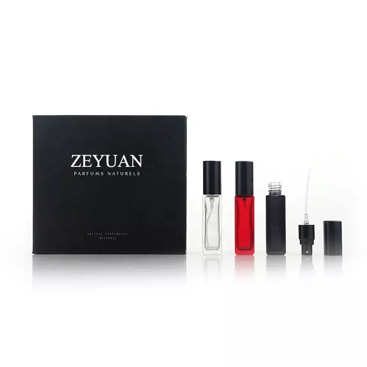 Hot sale luxury 10ml Square clear empty portable Perfume glass Bottle Refillable mist with black gift cardboard box