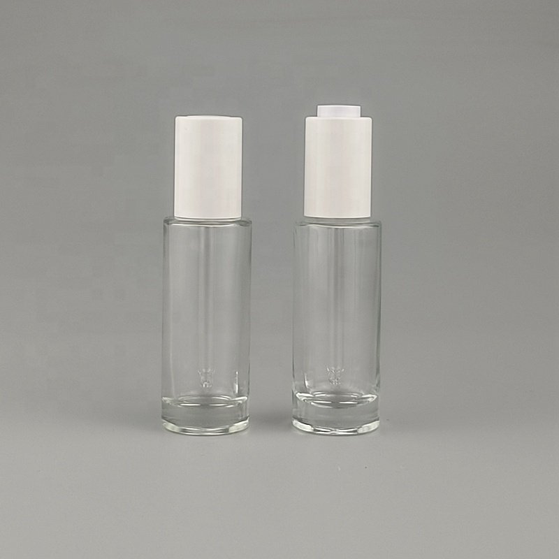 Rotation button press dropper bottle 30 ml clear glass bottle cosmetic dropper serum bottle with 18 mm white dropper