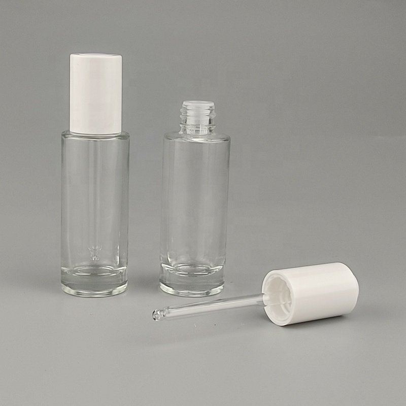 Rotation button press dropper bottle 30 ml clear glass bottle cosmetic dropper serum bottle with 18 mm white dropper
