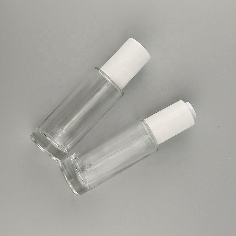Rotation button press dropper bottle 30 ml clear glass bottle cosmetic dropper serum bottle with 18 mm white dropper