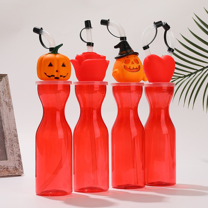 500ML Party Slush Beverage Plastic Yard Cups Glass Juice Bottle with Straw