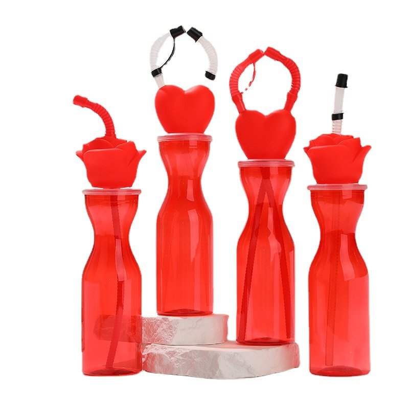 500ML Party Slush Beverage Plastic Yard Cups Glass Juice Bottle with Straw