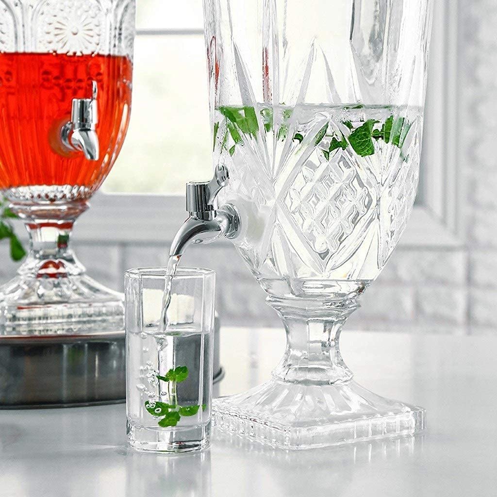 Outdoor Glass Beverage Dispenser 3 Liter Crystal Beverage Dispenser, Glass Bottle Juice Can with Faucet Glass Bottle Beverage