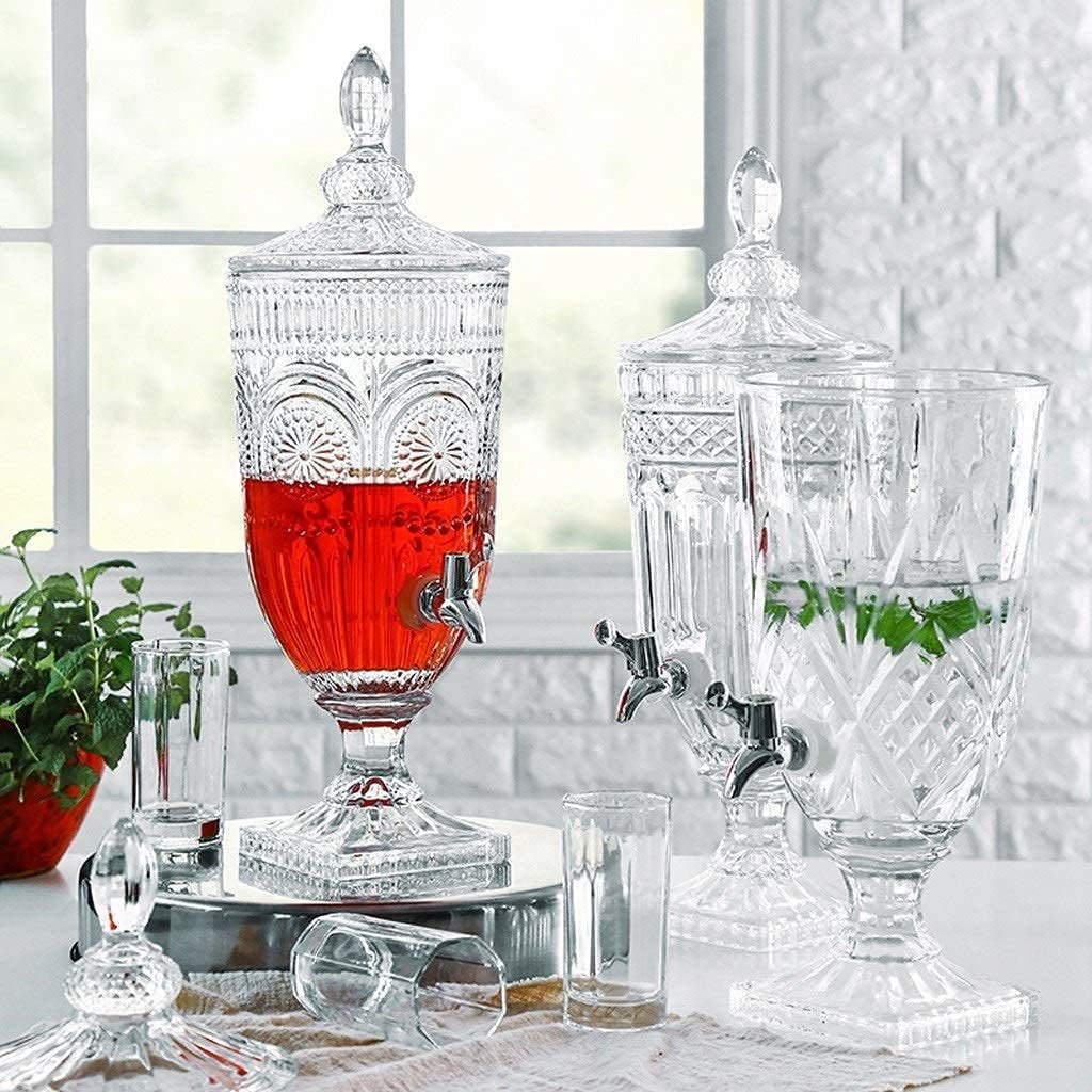 Outdoor Glass Beverage Dispenser 3 Liter Crystal Beverage Dispenser, Glass Bottle Juice Can with Faucet Glass Bottle Beverage