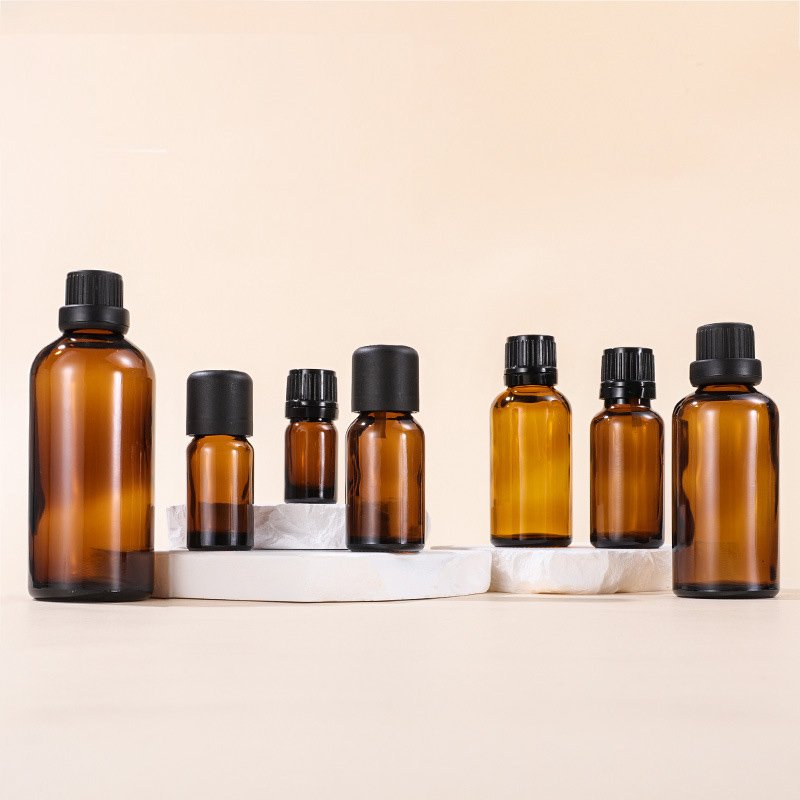 Customized Logo 5ml/10ml/15ml/20ml/30ml/50ml/100ml Essential Oil Cosmetic Amber Glass Bottle With Long Inner Plug