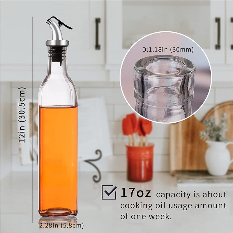250ml 500ml 750ml 1L Clear Empty Square Kitchen Containers Vinegar Hot Sauce Olive Oil Packing Glass Bottles with Pourer Spout