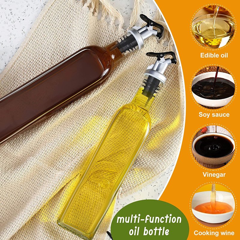 250ml 500ml 750ml 1L Clear Empty Square Kitchen Containers Vinegar Hot Sauce Olive Oil Packing Glass Bottles with Pourer Spout