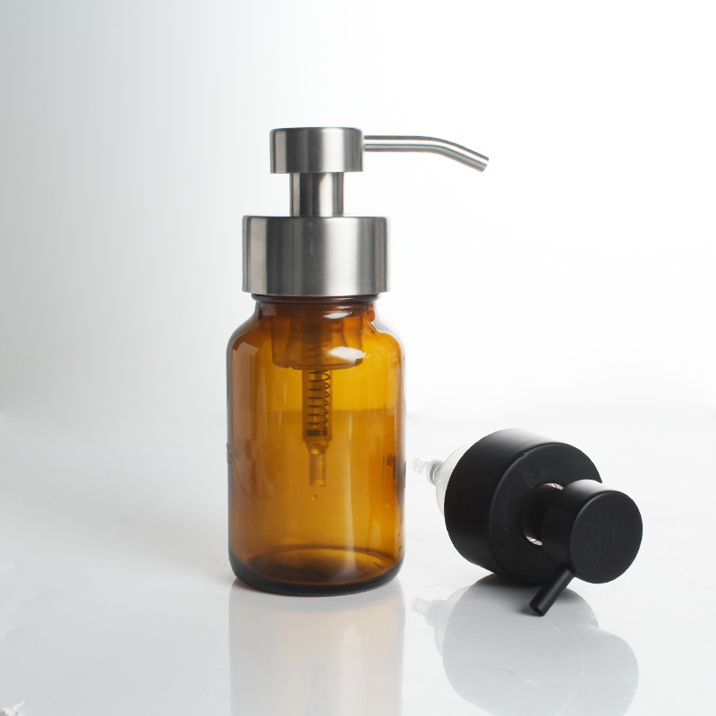 200ml Amber Glass Foam Liquid Soap Dispenser for Bathroom & Kitchen Refillable Modern Foam Pump Bottle