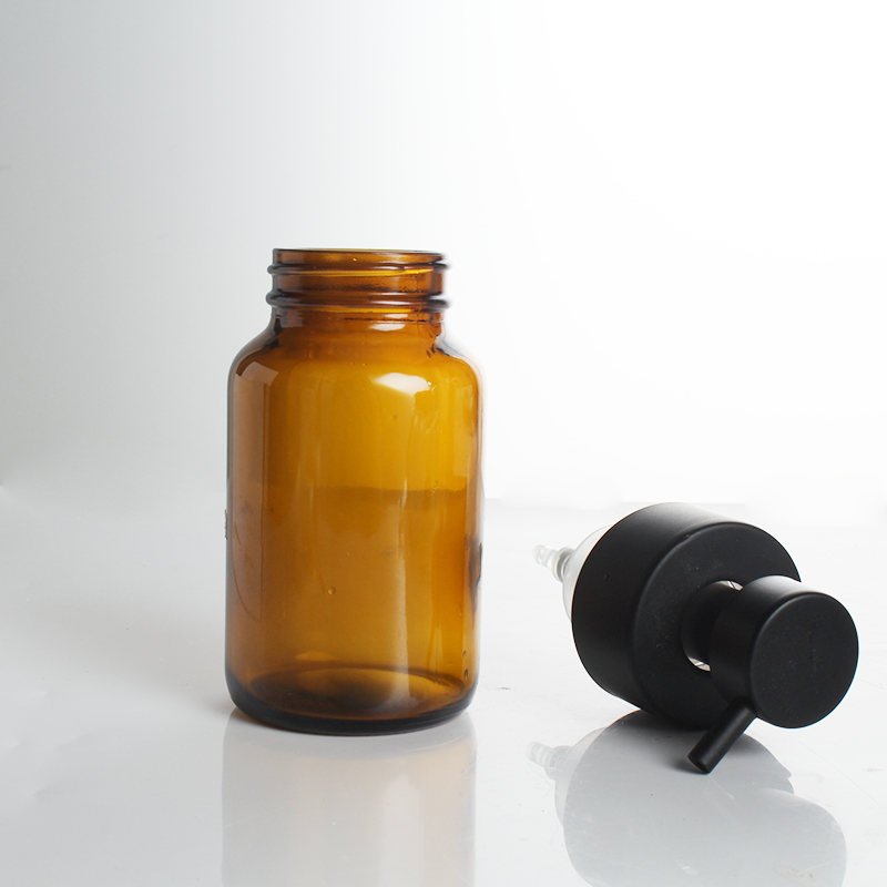 200ml Amber Glass Foam Liquid Soap Dispenser for Bathroom & Kitchen Refillable Modern Foam Pump Bottle
