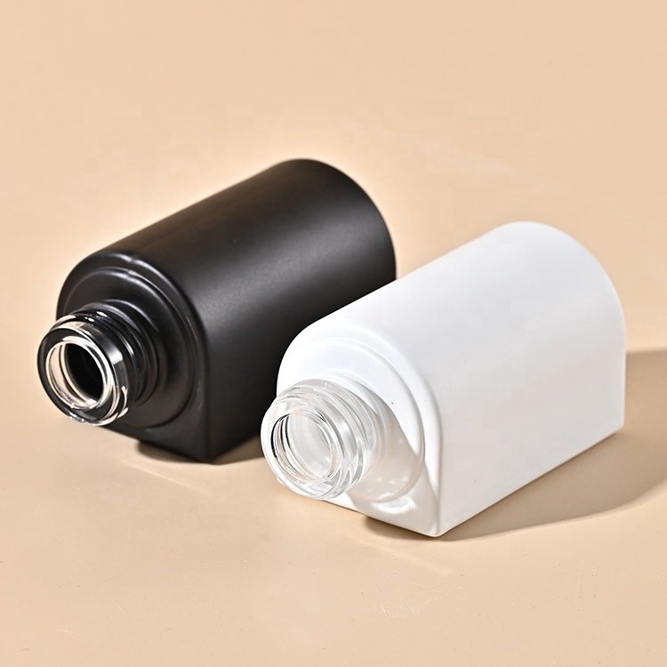 Yaimai Clear Half Round 30ml Skin Care White Serum Glass Dropper Bottle Black white Emulsion Pump Cosmetic Packaging