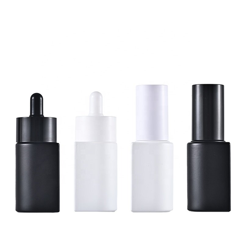 Yaimai Clear Half Round 30ml Skin Care White Serum Glass Dropper Bottle Black white Emulsion Pump Cosmetic Packaging