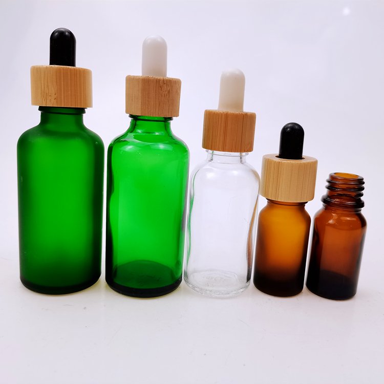 High quality essential oil container packaging 10ml 20ml 30ml small frosted matte green oil bottle dropper glass bottle