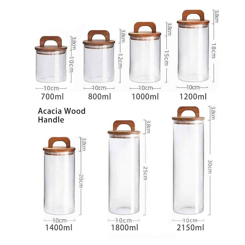 European High Borosilicate Glass Bottle with Acacia Wood Lid, Kitchen Glass Container For Food Storage