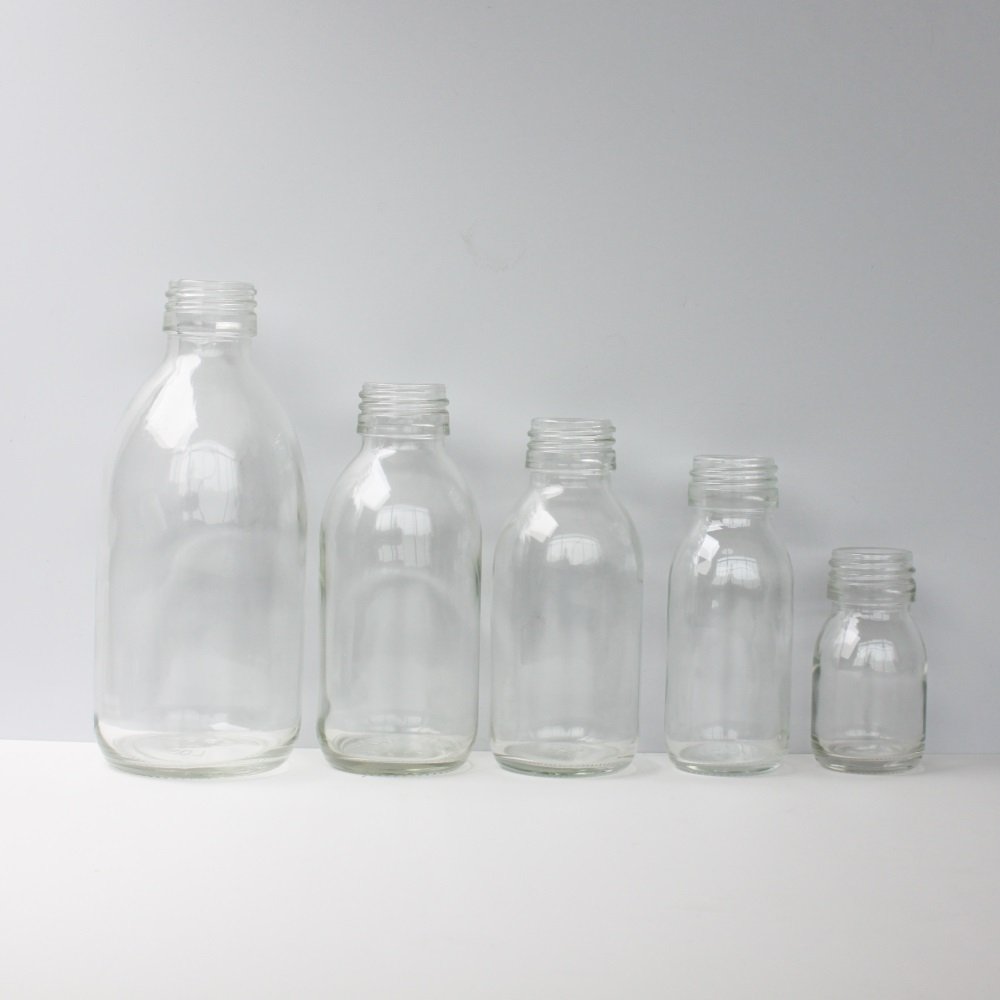 Empty Clear Oral Liquid Glass Bottle 30ml 60ml 100ml 300ml Round Potion Syrup Glass Bottle
