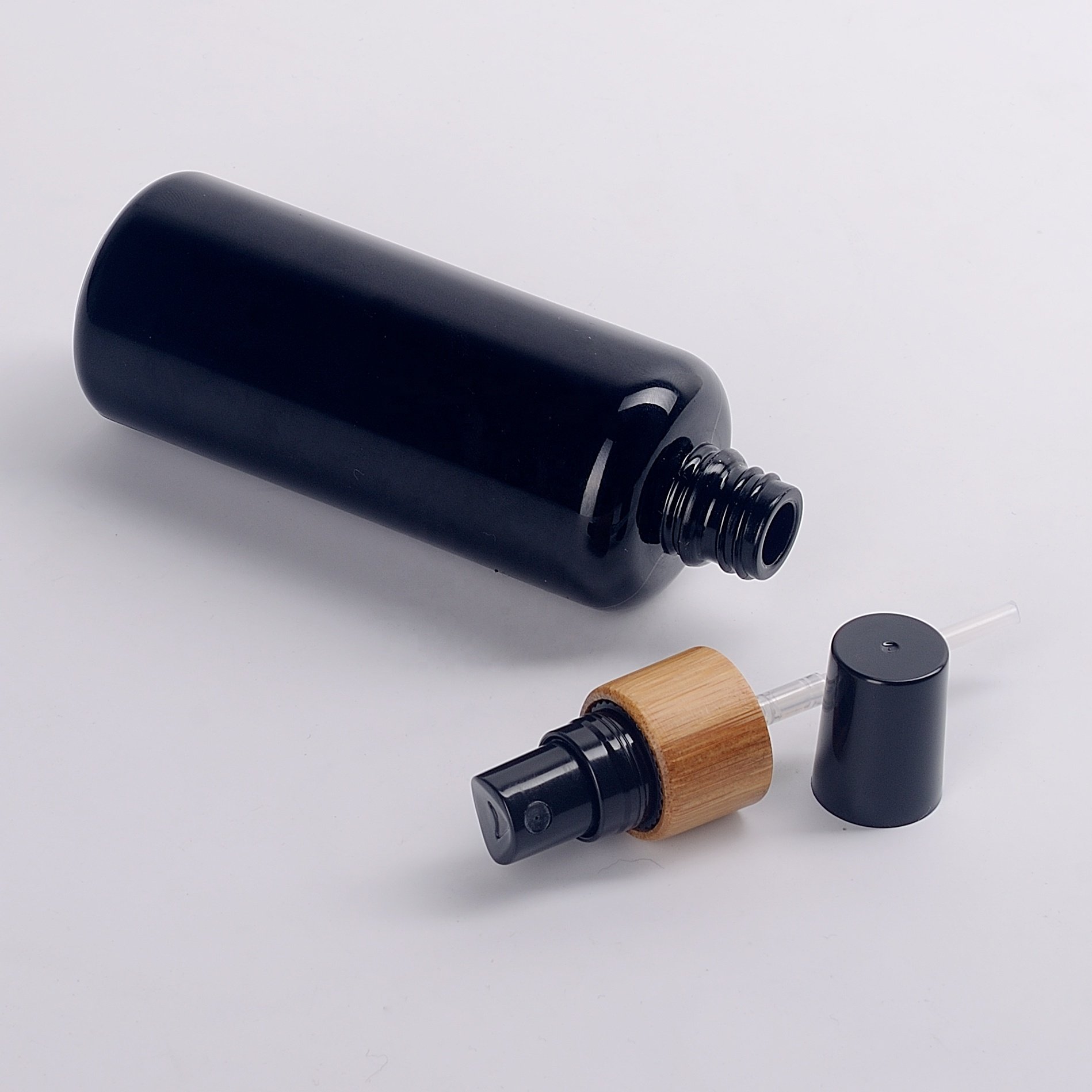 bamboo sprayer violet glass bottle 10 ml 15 ml 30 ml 50 ml 100 ml black glass cosmetic bottle with 18/415 bamboo spray pump