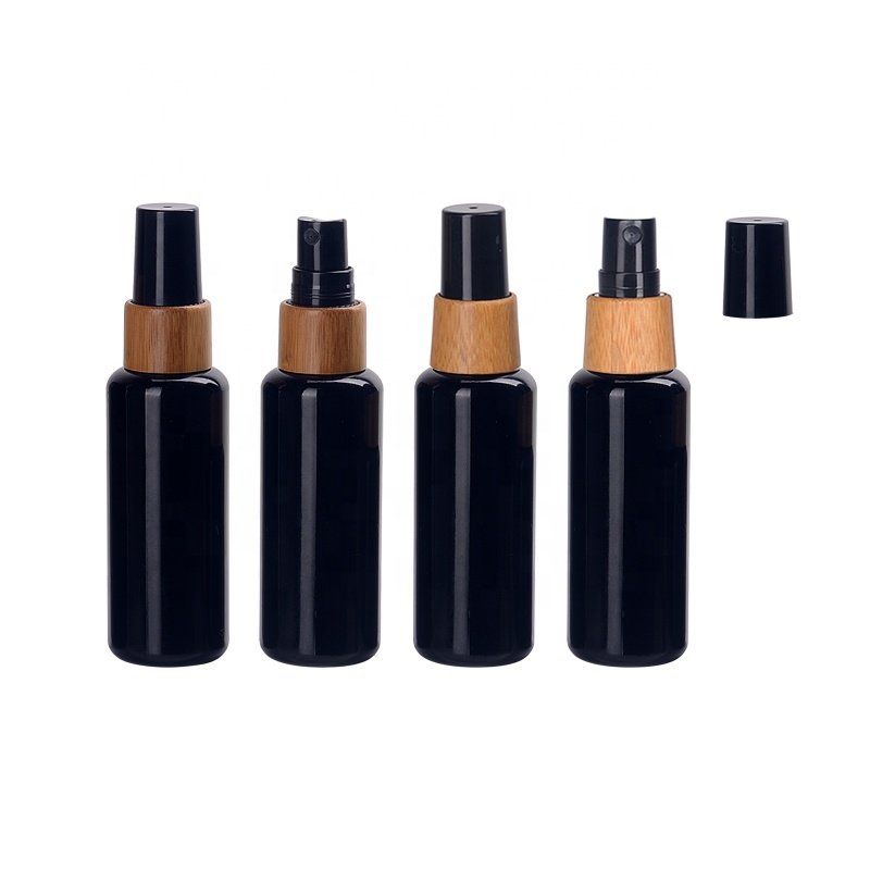 bamboo sprayer violet glass bottle 10 ml 15 ml 30 ml 50 ml 100 ml black glass cosmetic bottle with 18/415 bamboo spray pump
