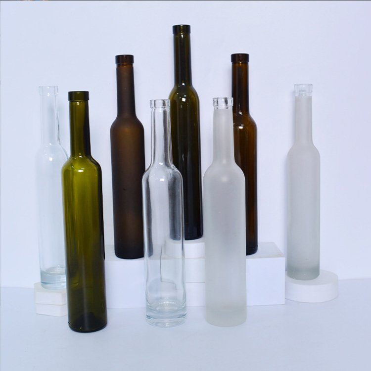 Clear Amber Black 375ml 500ml 750ml Bellissima Long Neck Portable Vodka Frosted Ice Wine Glass Bottle