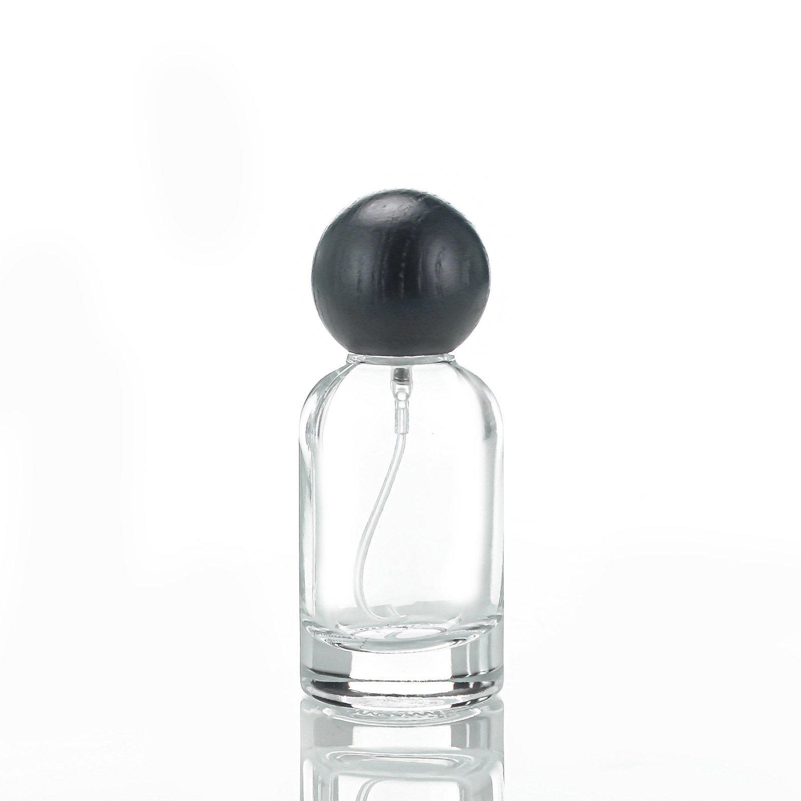 Perfume glass bottle luxury 30ml 50ml 100ml with crimp sprayer wood caps