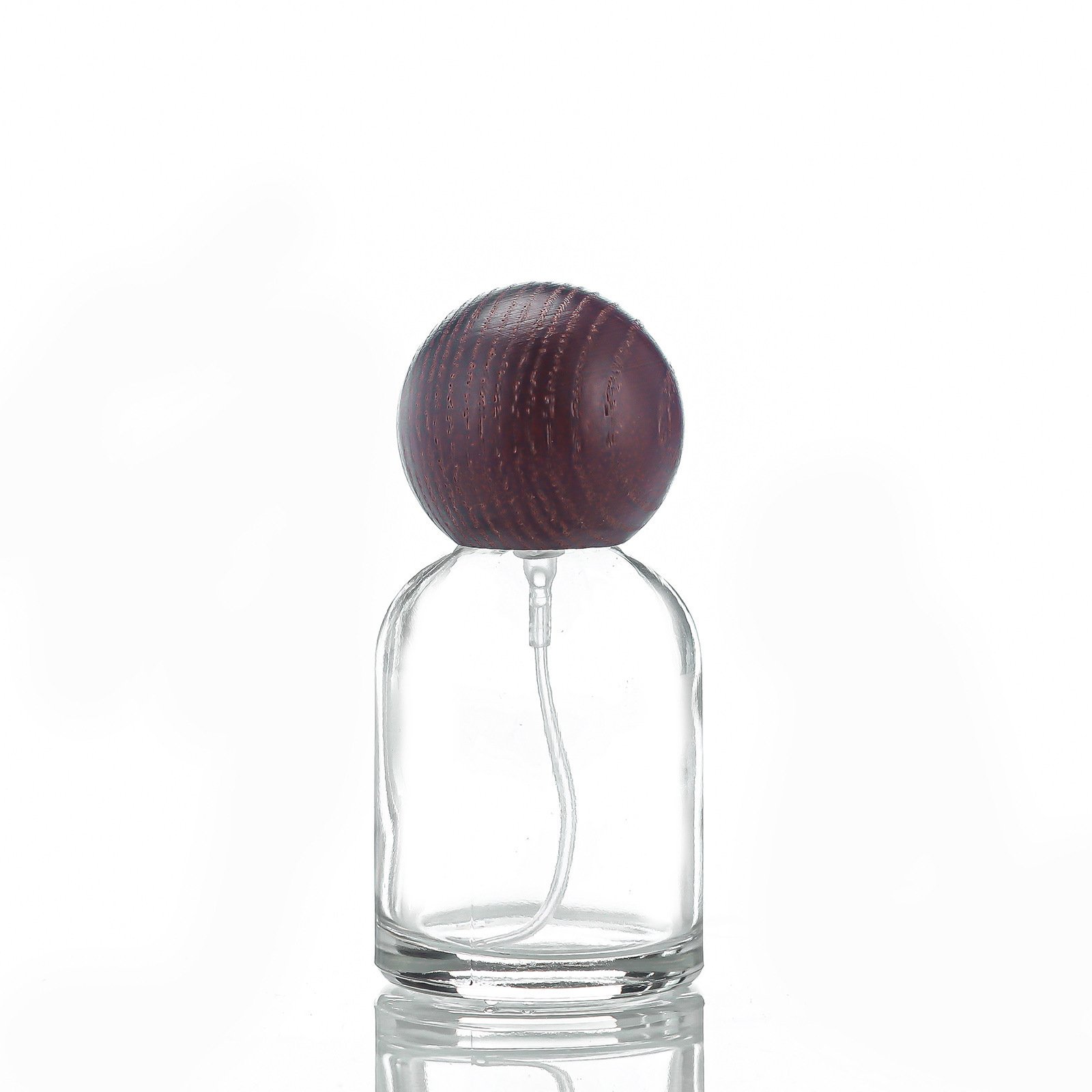 Perfume glass bottle luxury 30ml 50ml 100ml with crimp sprayer wood caps