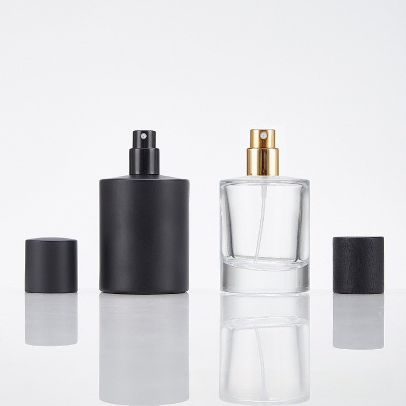Wholesale Black Glass Perfume Bottle 50ml 30ml Round Perfume Glass Bottle With Black Cap