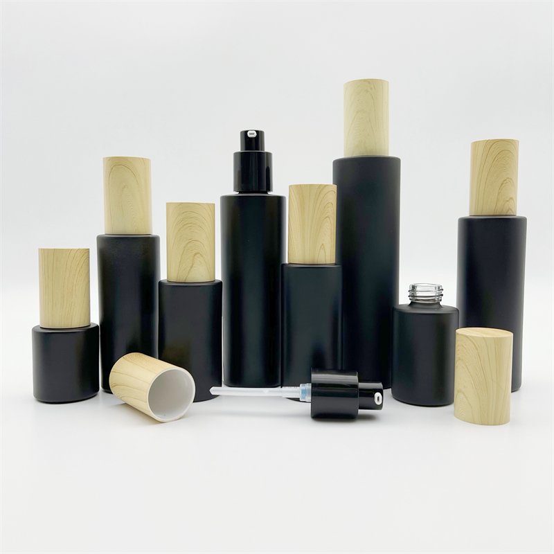 China Factory Direct 20ml 30ml 40ml 50ml 60ml 80ml 100ml 120ml Matte Black Empty Cosmetic Glass Bottles with Lotion Pump Spray
