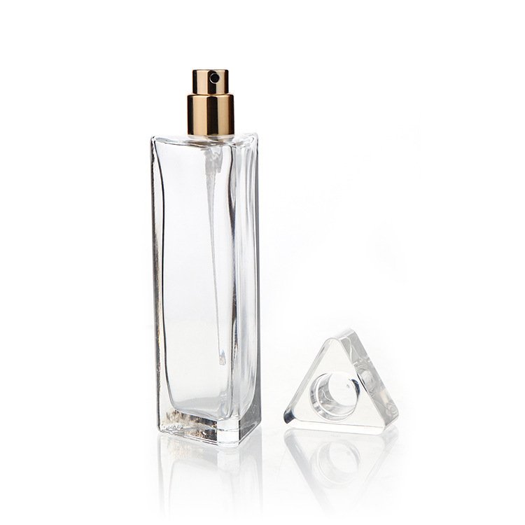 Spot triangle transparent glass perfume bottle 30ml50ml bayonet fine spray bottle glass bottle body
