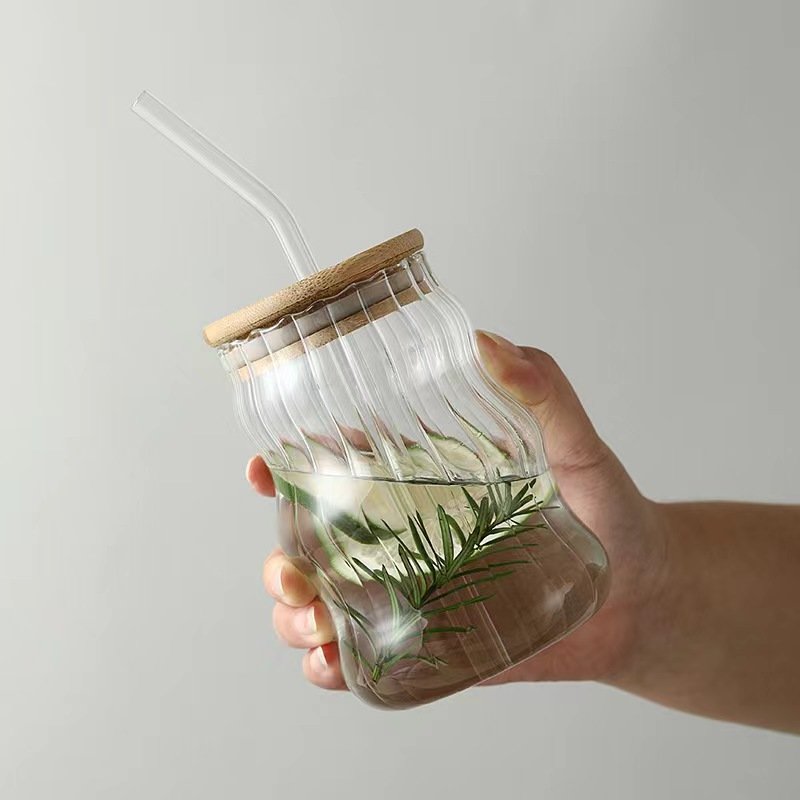 Ins Glass Cup Heat-resistant Tumbler Drinkware Transparent Tea Juice Milk Coffee Mug Home Water Glasses Stripe Mug