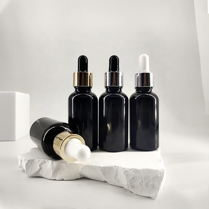 10ml 15ml 20ml 30ml 50ml100ml black screw plastic lid cosmetic bottle flask with dropper essential oil glass bottle