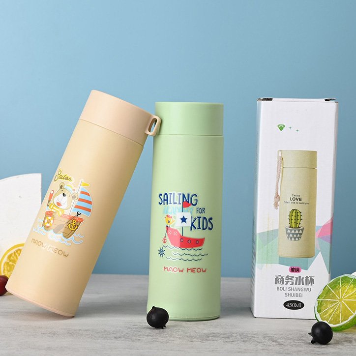 Custom Logo Printed 400ml Cartoon Portable Double Wall Bpa Free Promotional Glass Tumbler Water Bottle