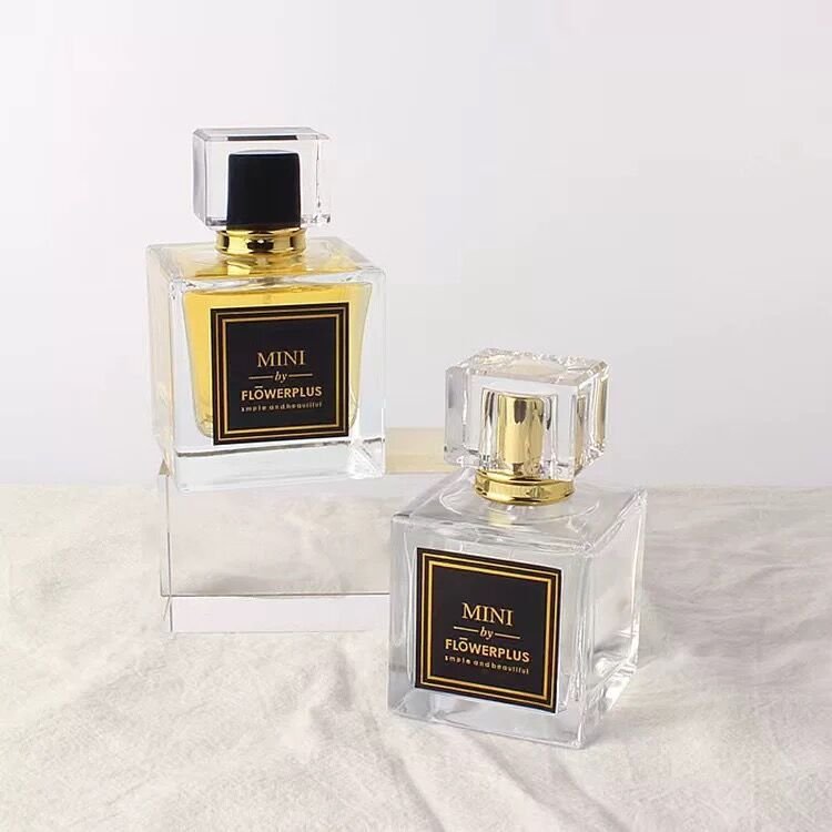 High Quality Square Transparent Perfume Glass Bottle Perfume Dispensing Empty Spray Bottle with Cap