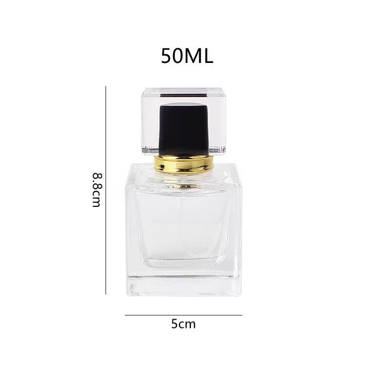 High Quality Square Transparent Perfume Glass Bottle Perfume Dispensing Empty Spray Bottle with Cap